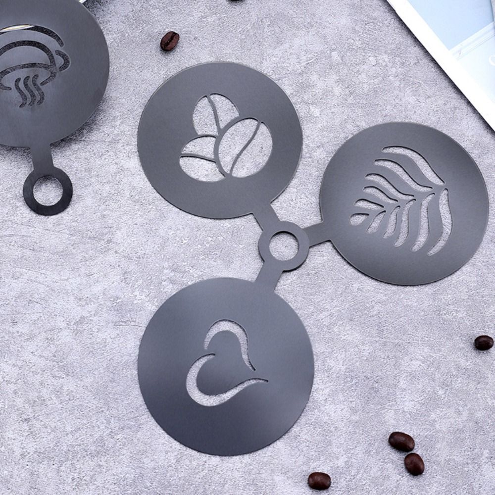 Coffee Stencil Art - 4 Stück Edelstahl Latte-Kaffee-Schablonen, wiederverwendbare goldene/schwarze