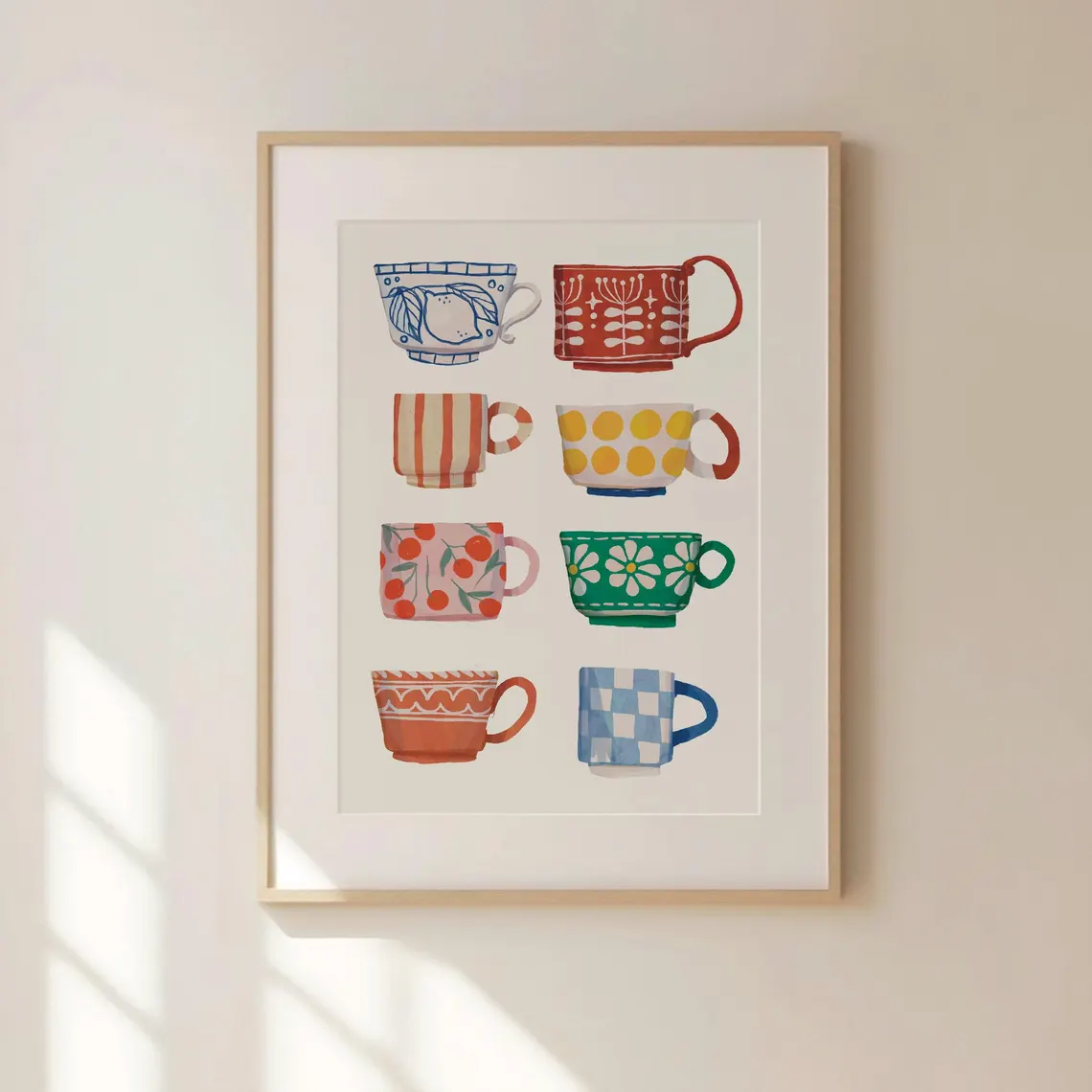 Coffee Tea Mugs - Teebecher-Druck, Frühstücksposter, Kaffee-Druckkunst, handgemachte Küchenwandkunst, digital