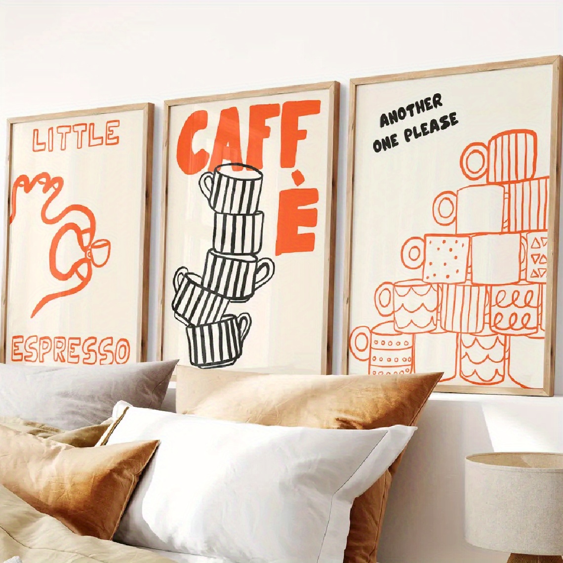 Coffee Tea Drinks - 1/3 Stück italienisches Kaffee-Leinwand-Poster, minimalistisches orange