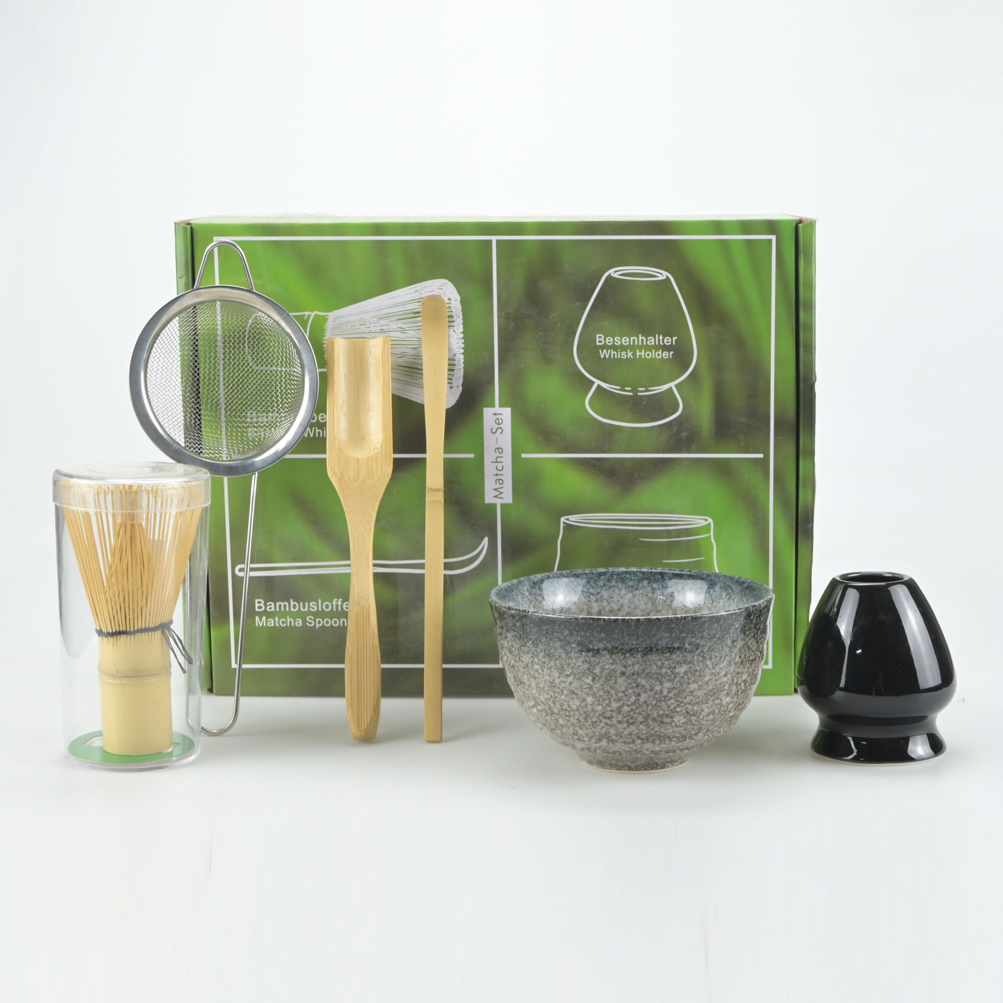Matcha Whisk Set - 4-teiliges/5-teiliges/6-teiliges japanisches Bambus-Matcha-Set, inklusive Schale, Teelöffel,