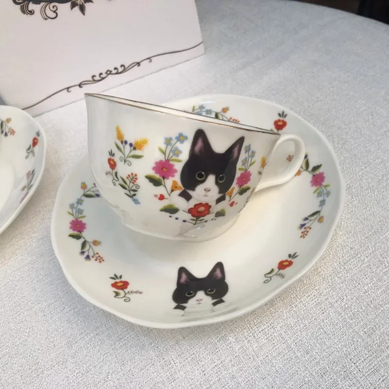 Espresso Cup Saucer - Britische Katze Kaffeetasse mit Untertasse Porzellan