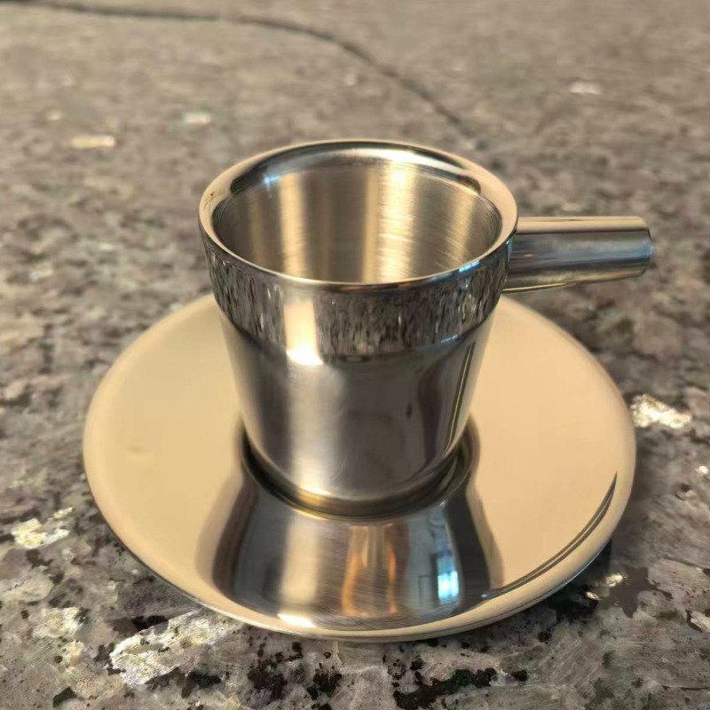Espresso Cup Saucer - 2er-Pack Edelstahl-Kaffeetassen, Kaffeebecher mit Untertasse, doppelwandige