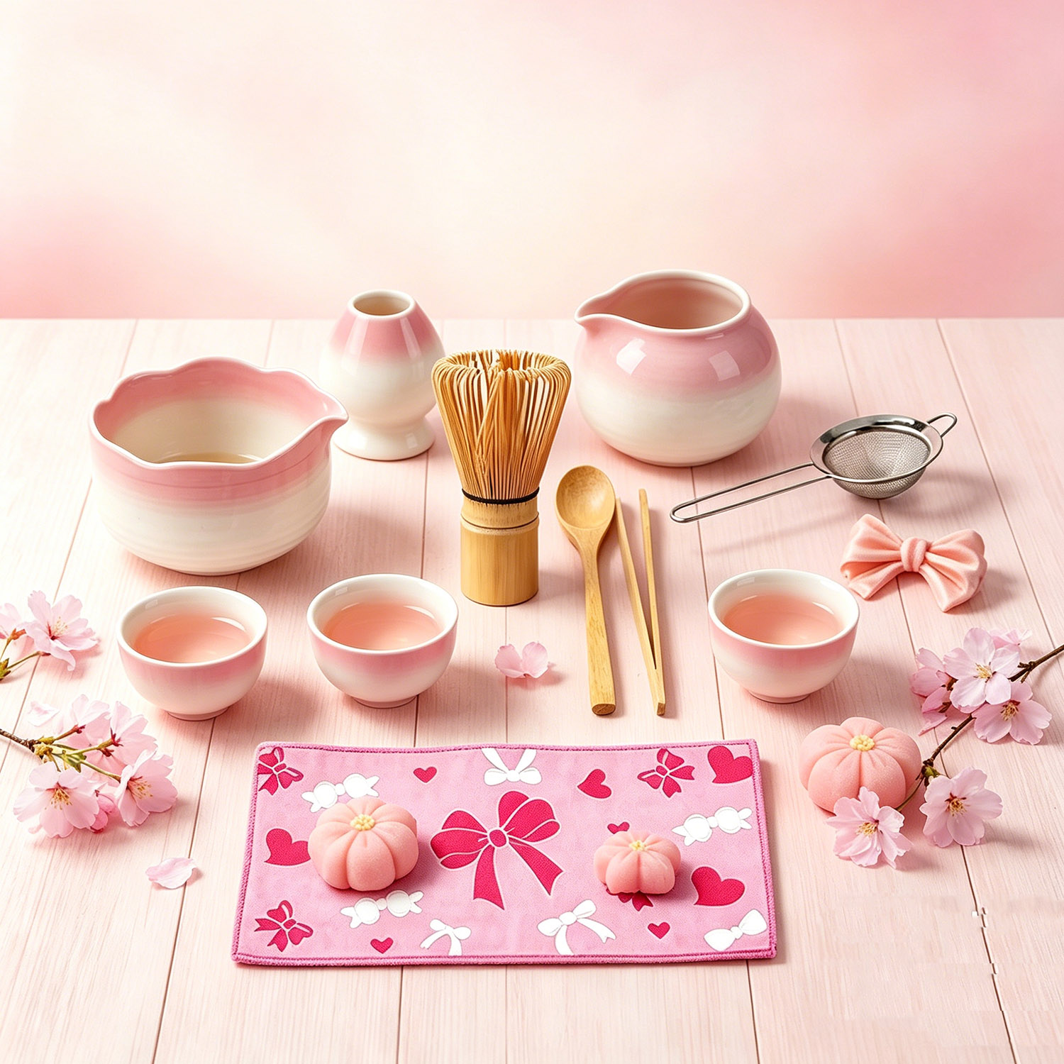 Matcha Whisk Set - 4/5/7-teiliges Matcha-Teeset mit rosa Farbverlauf und