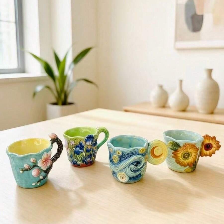 4 Stück geprägte Keramik-Kaffe – Coffee Tea Van Bewertung und Preis