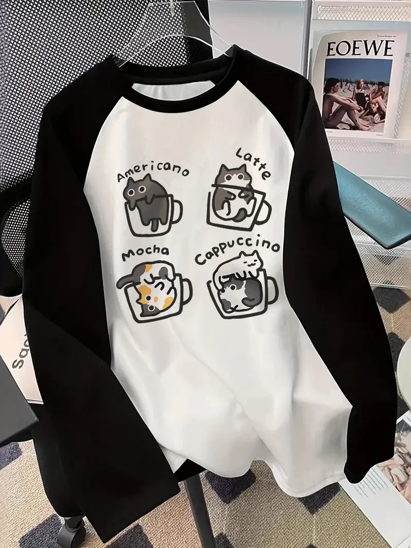 Kaffee-Katze Langarm-T-Shirt,  – Coffee&Tea House Menu Bewertung und Preis